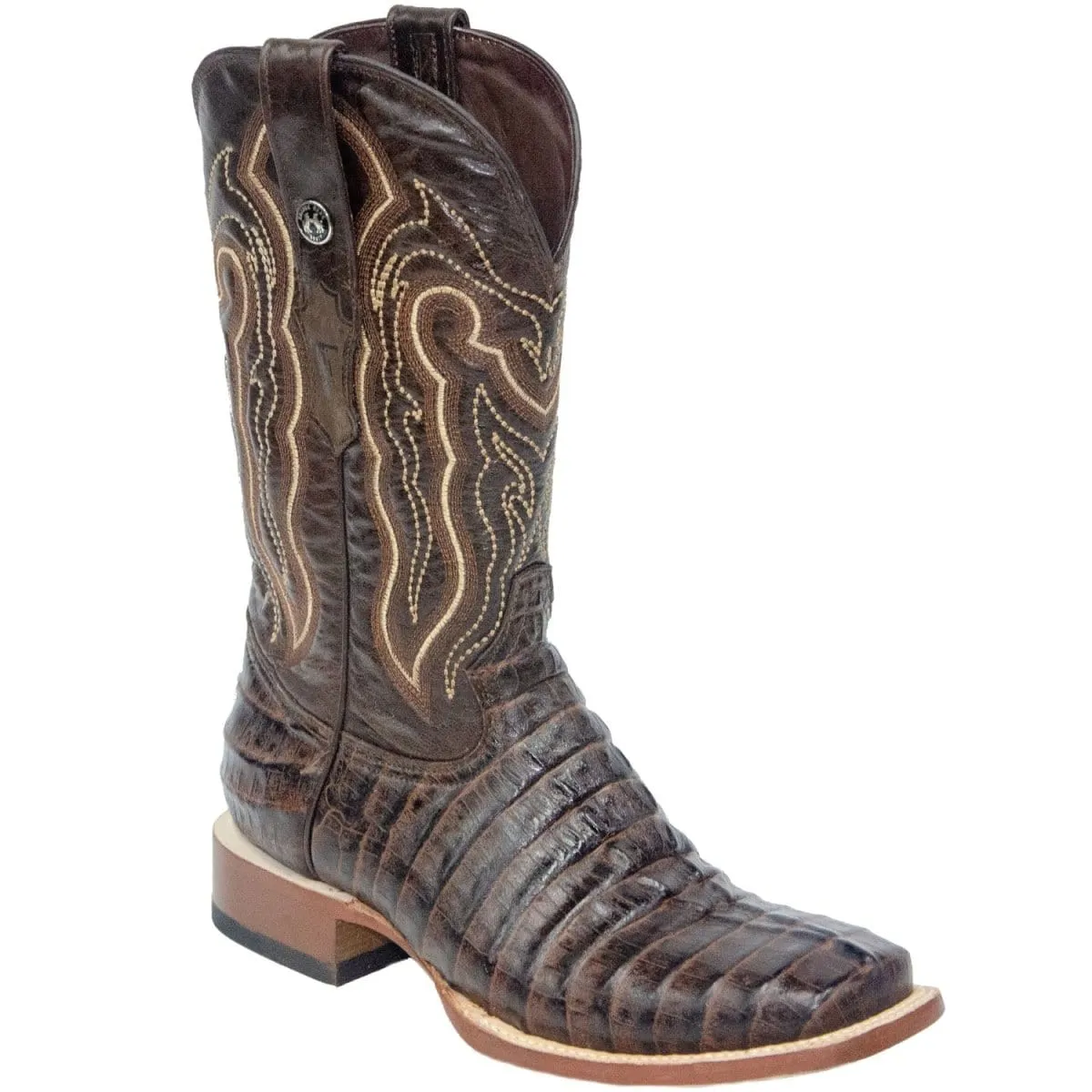 Tanner Mark Men's Marshall Print Caiman Tail Square Toe Boots Brown TM201704