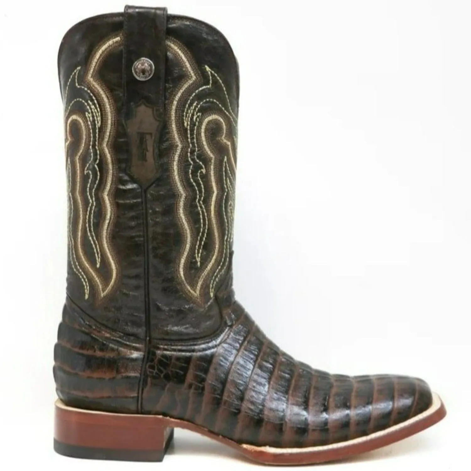 Tanner Mark Men's Marshall Print Caiman Tail Square Toe Boots Brown TM201704
