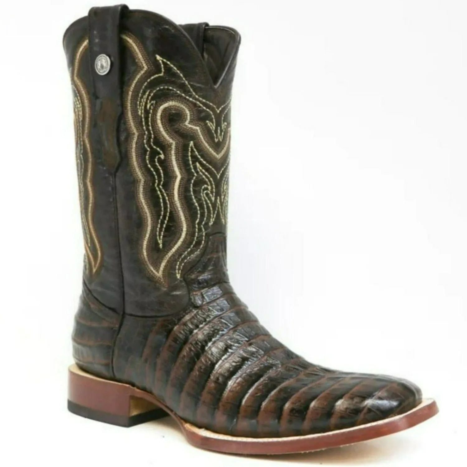 Tanner Mark Men's Marshall Print Caiman Tail Square Toe Boots Brown TM201704
