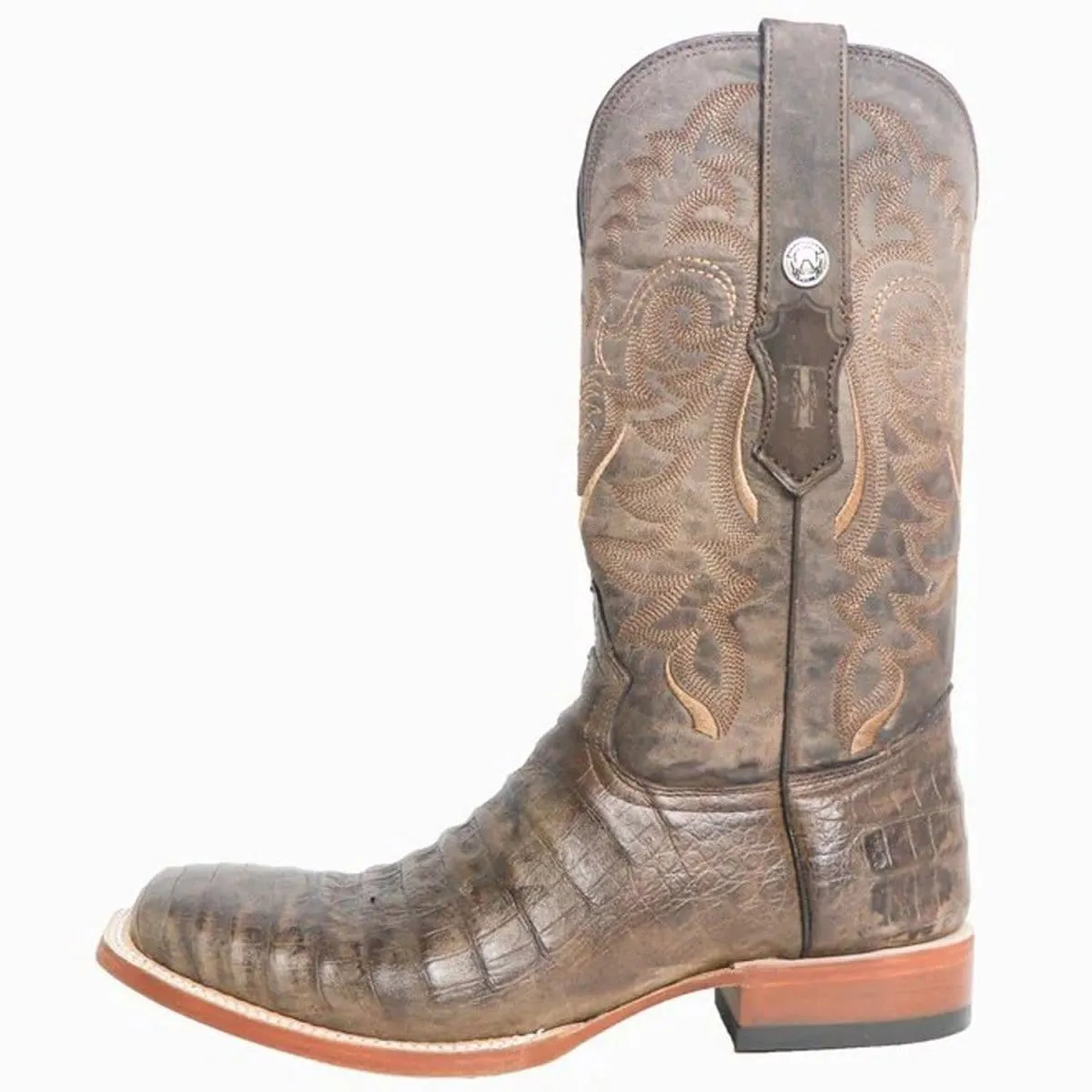 Tanner Mark Men's Ruston Print Caiman Belly Square Toe Boots Brown TM207006