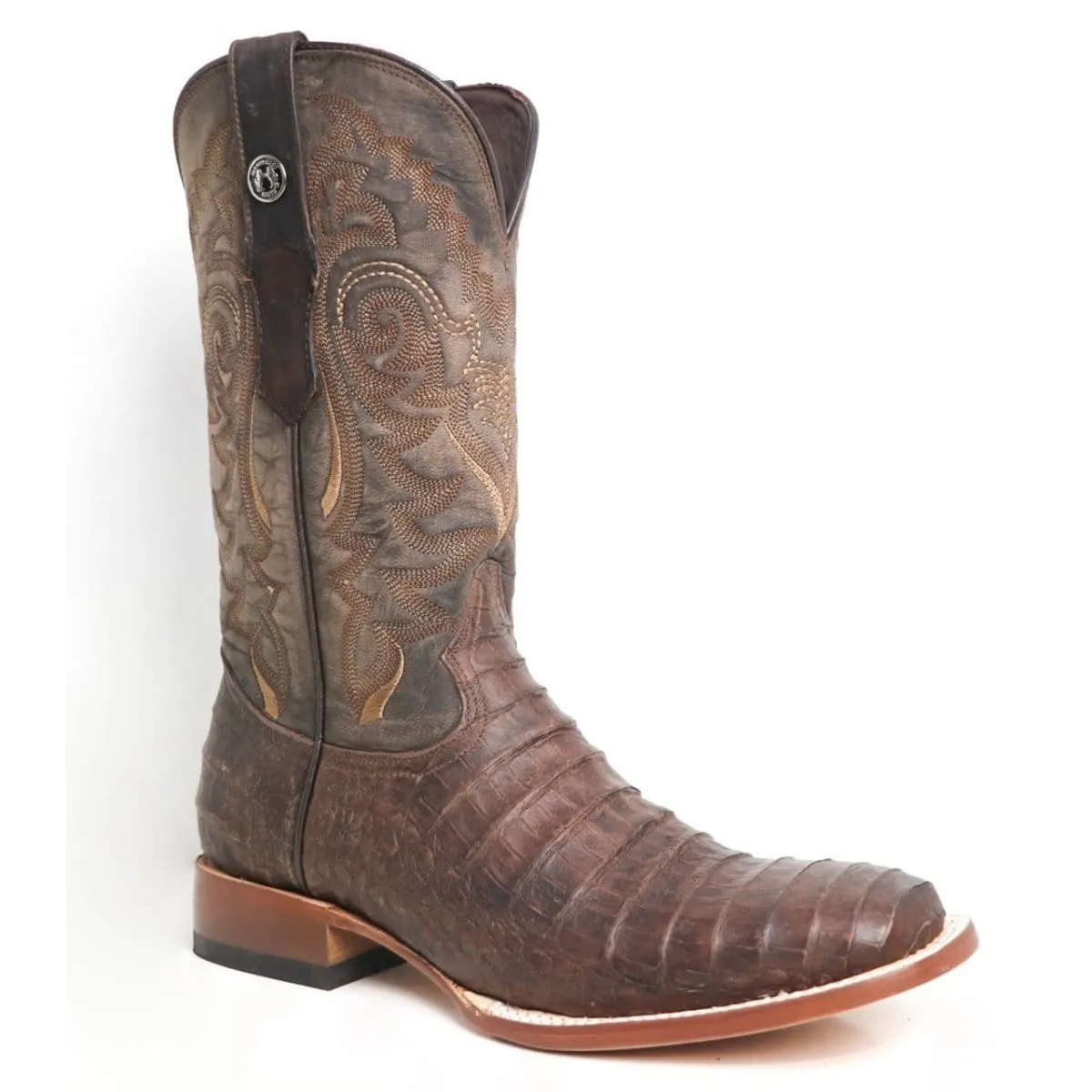 Tanner Mark Men's Ruston Print Caiman Belly Square Toe Boots Brown TM207006