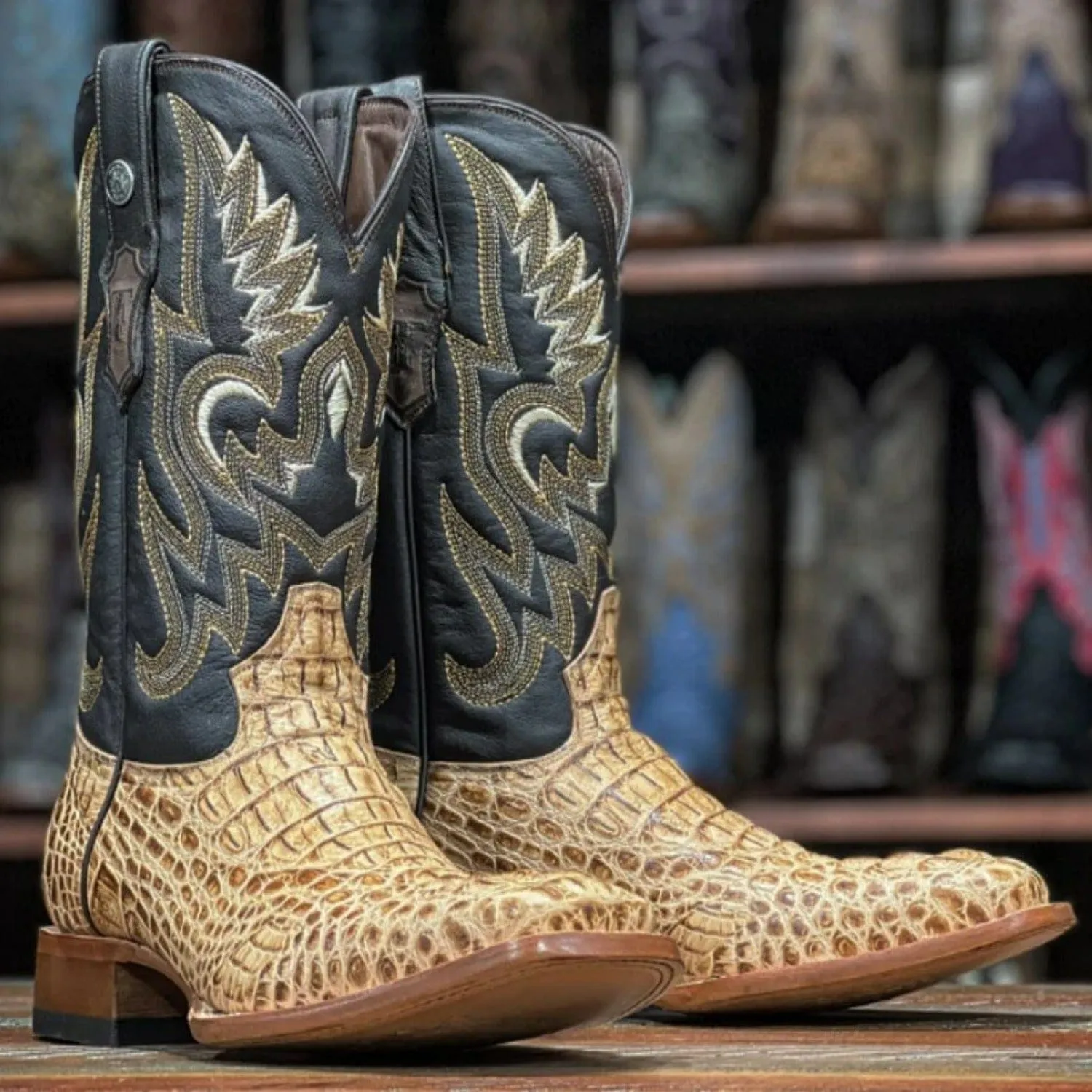 Tanner Mark Men's Vaughn Print Caiman Hornback Square Toe Boots Orix TM205535