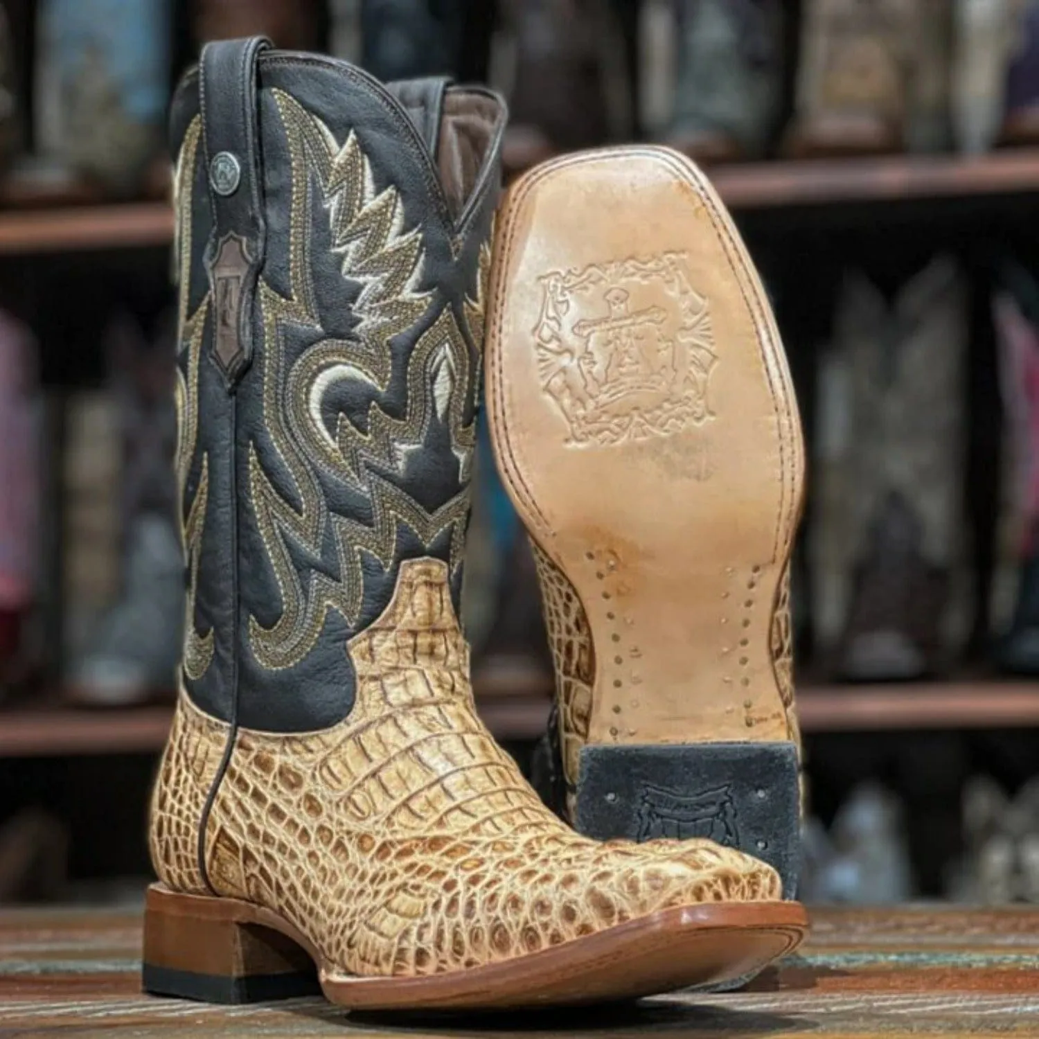 Tanner Mark Men's Vaughn Print Caiman Hornback Square Toe Boots Orix TM205535