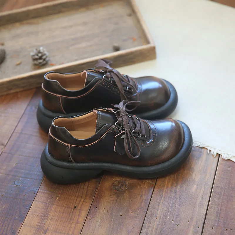 Women Retro Glossy Leather Casual Shoes