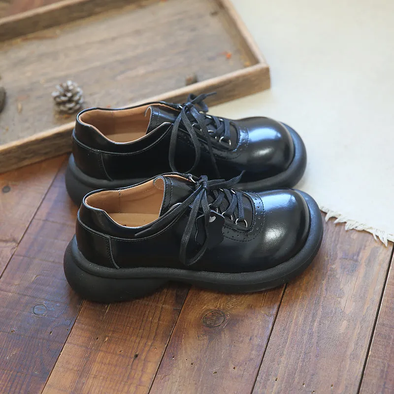 Women Retro Glossy Leather Casual Shoes