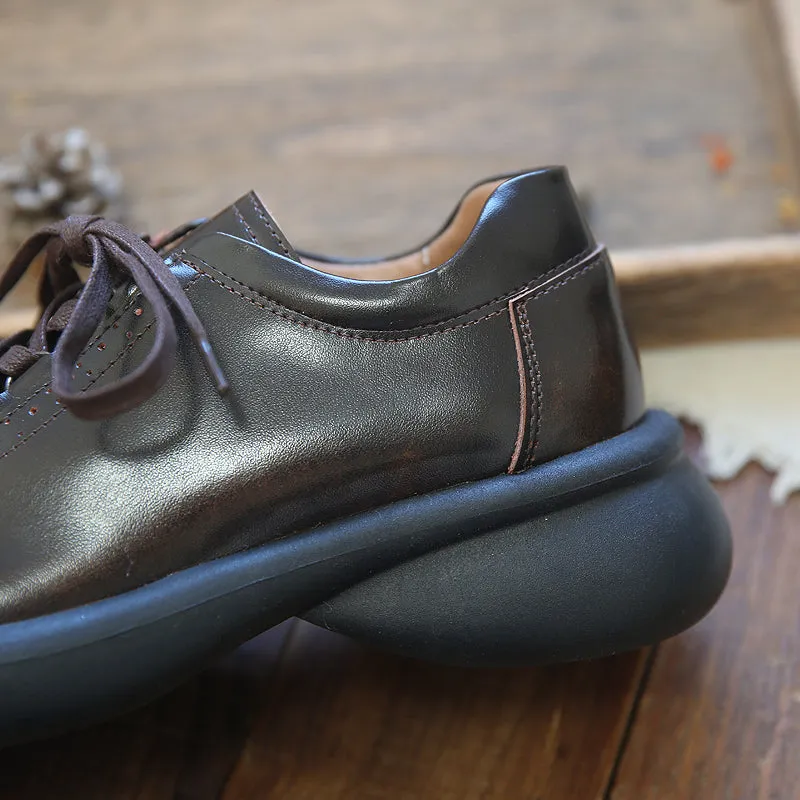 Women Retro Glossy Leather Casual Shoes