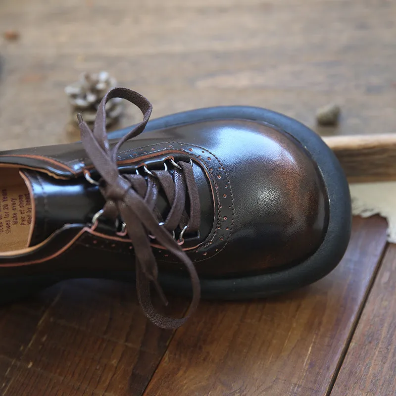 Women Retro Glossy Leather Casual Shoes