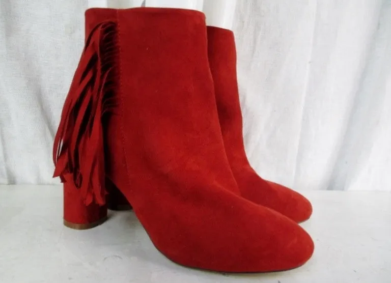 Womens NY & CO. FRINGED Faux SUEDE Leather BOOTS Shoes Booties MEDIUM ORANGE RED 7