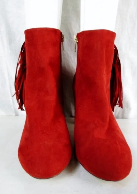 Womens NY & CO. FRINGED Faux SUEDE Leather BOOTS Shoes Booties MEDIUM ORANGE RED 7