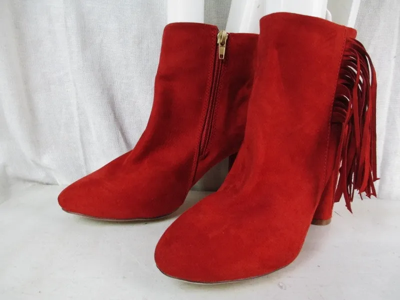 Womens NY & CO. FRINGED Faux SUEDE Leather BOOTS Shoes Booties MEDIUM ORANGE RED 7